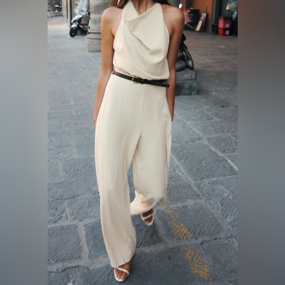 Zara Elegant Cream Women's Jumpsuit Size S